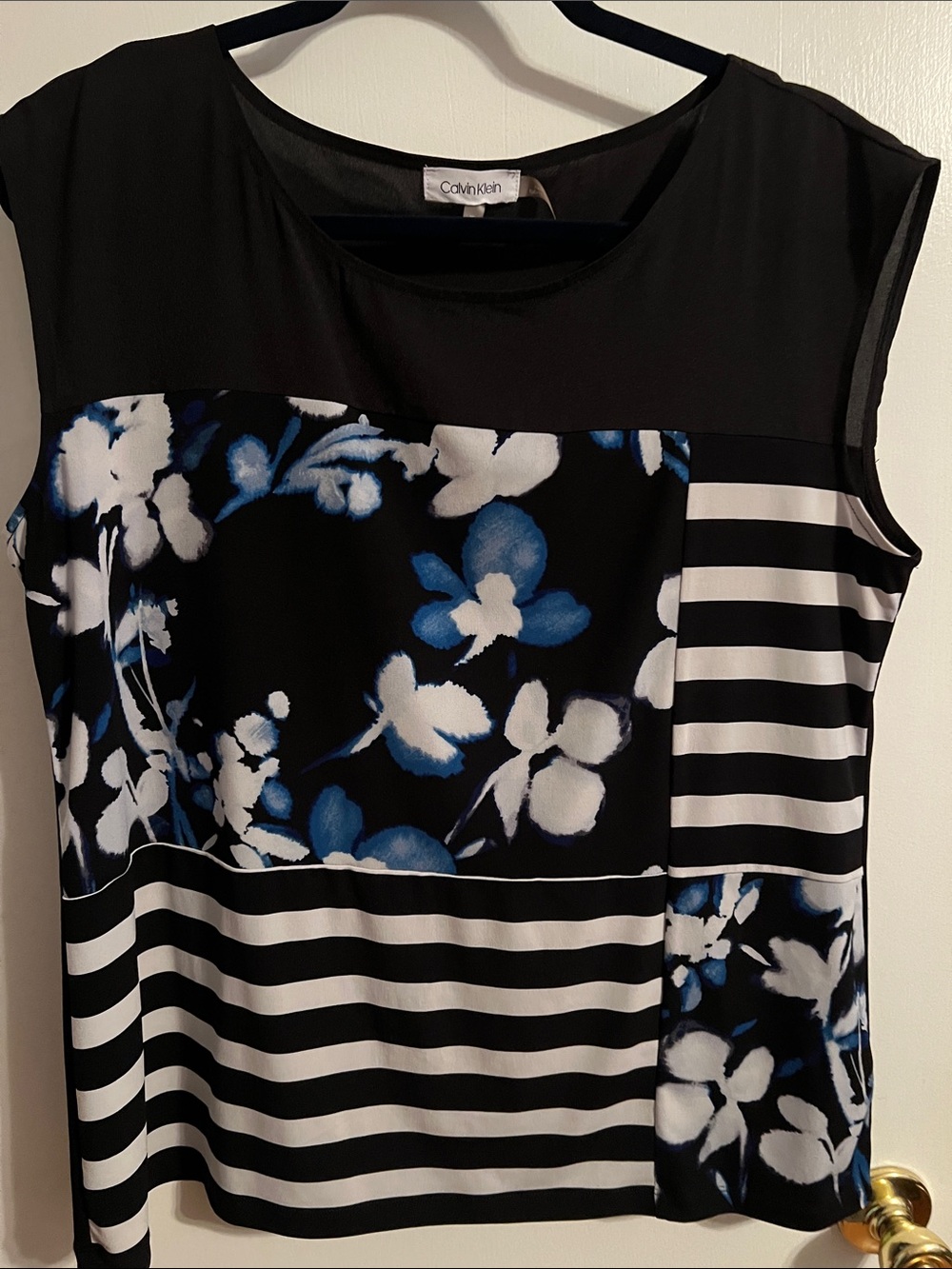 Calvin Klein Black Tank Top with Blue Floral & White Stripes
